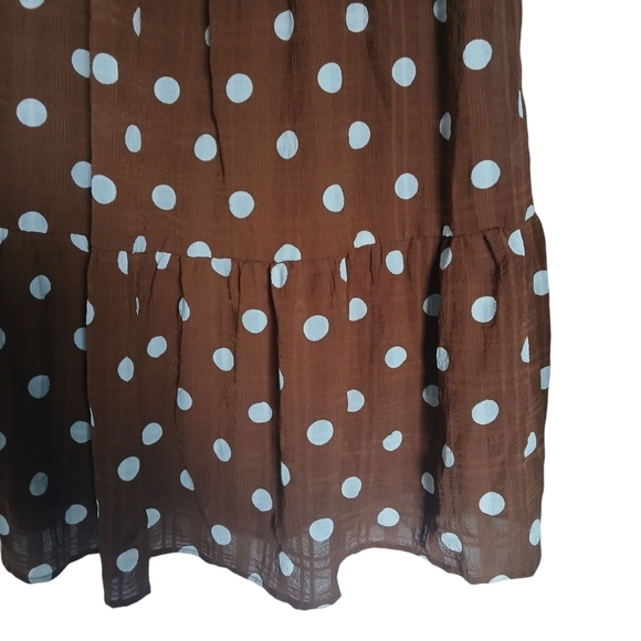 Mine Dress Chocolate Brown and White Flutter Sleeve Mini Sundress Polka Dots - Picture 6 of 12